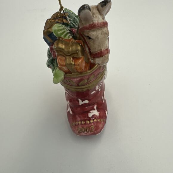 Lot of 2 Fitz & Floyd Christmas Ornament Stocking Horse 2002 & Teddy Wagon 1992 - Picture 3 of 12